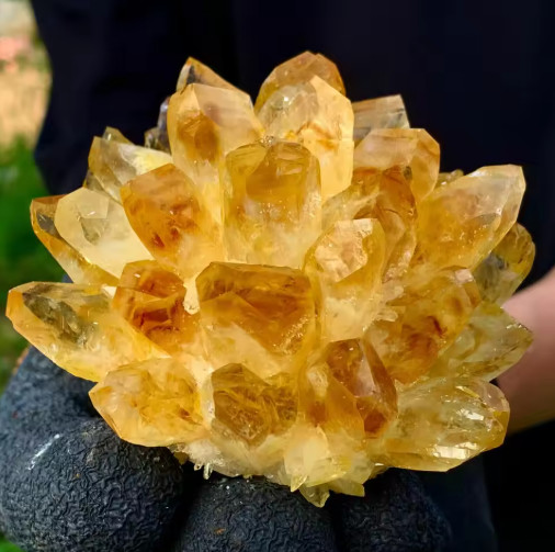 300g Natural Citrine Quartz Geode Cluster Yellow Crystal Collection Home Decor