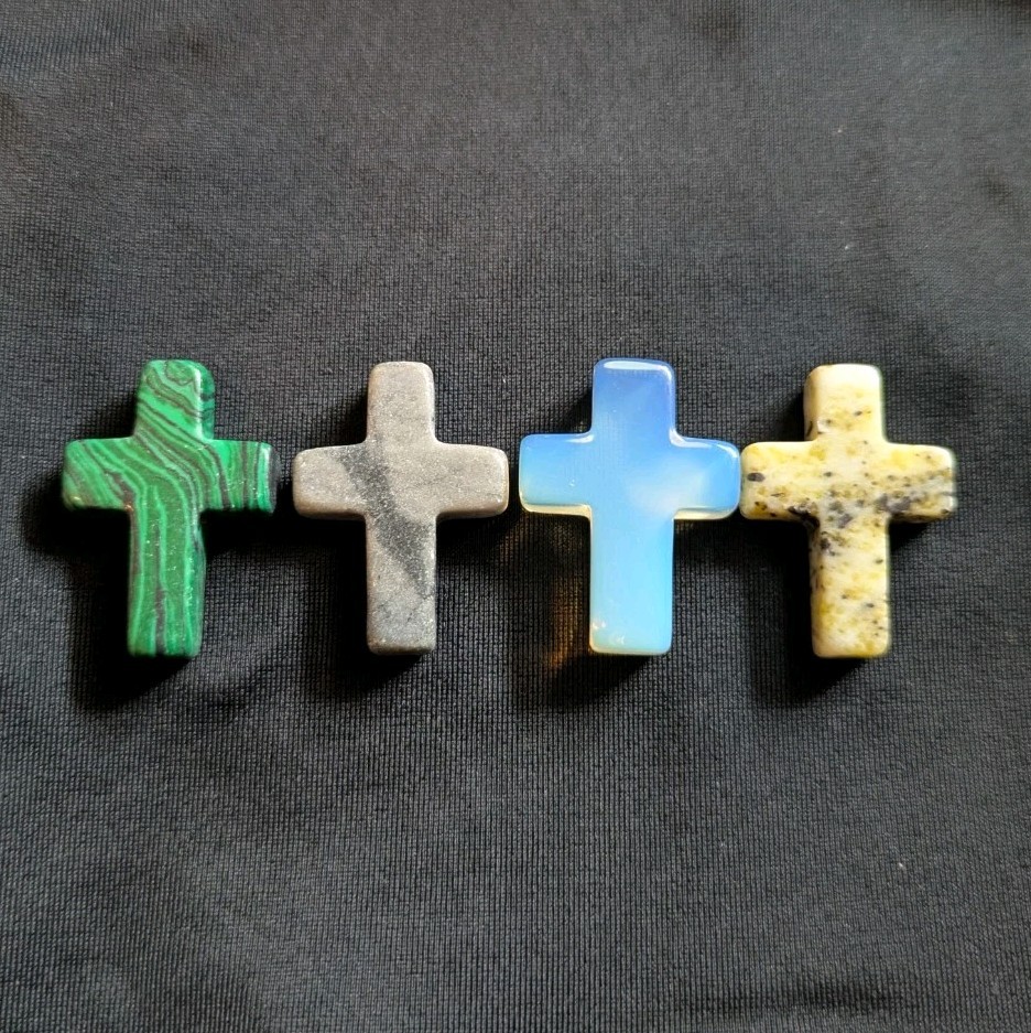 1″ Mini Crystal Crosses Natural Quartz Cross Shaped Worry Stones Charms – #1