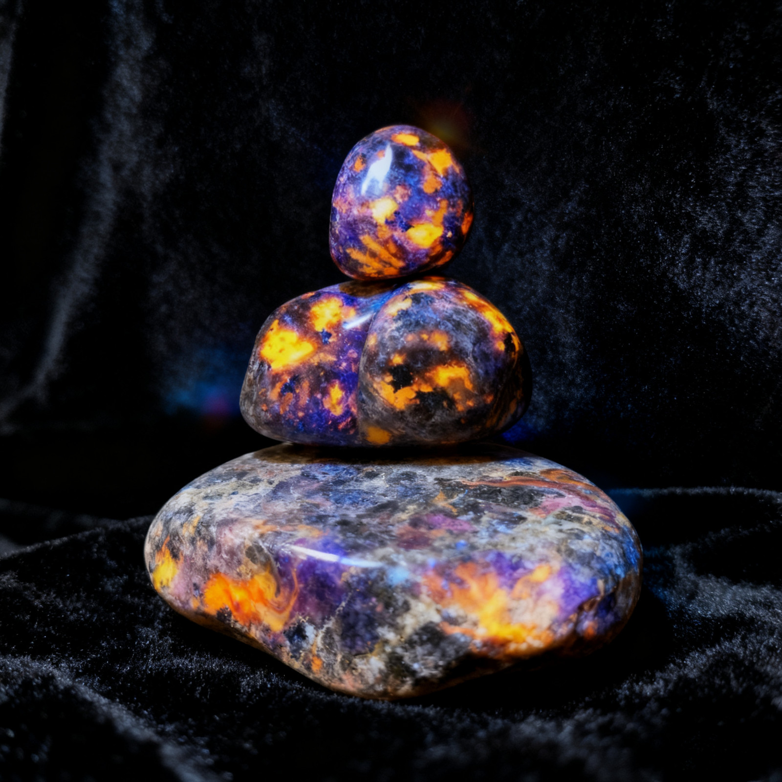 2 Pcs Natural Yooperlite Tumbled Polished Flame Stone UV Reactive Fire Stone