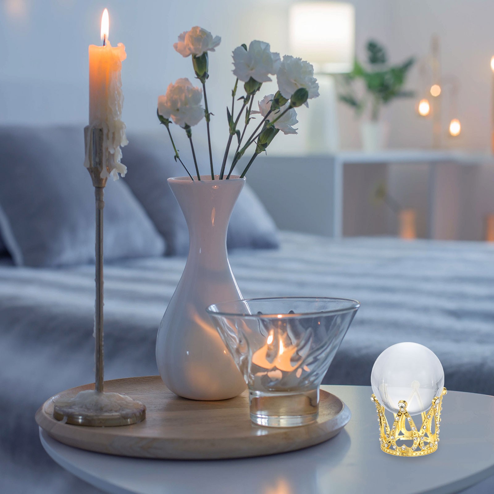 2pcs 1.7″ Dia Metal Crystal Sphere Holder Crystal Ball Crown Stand Gold]