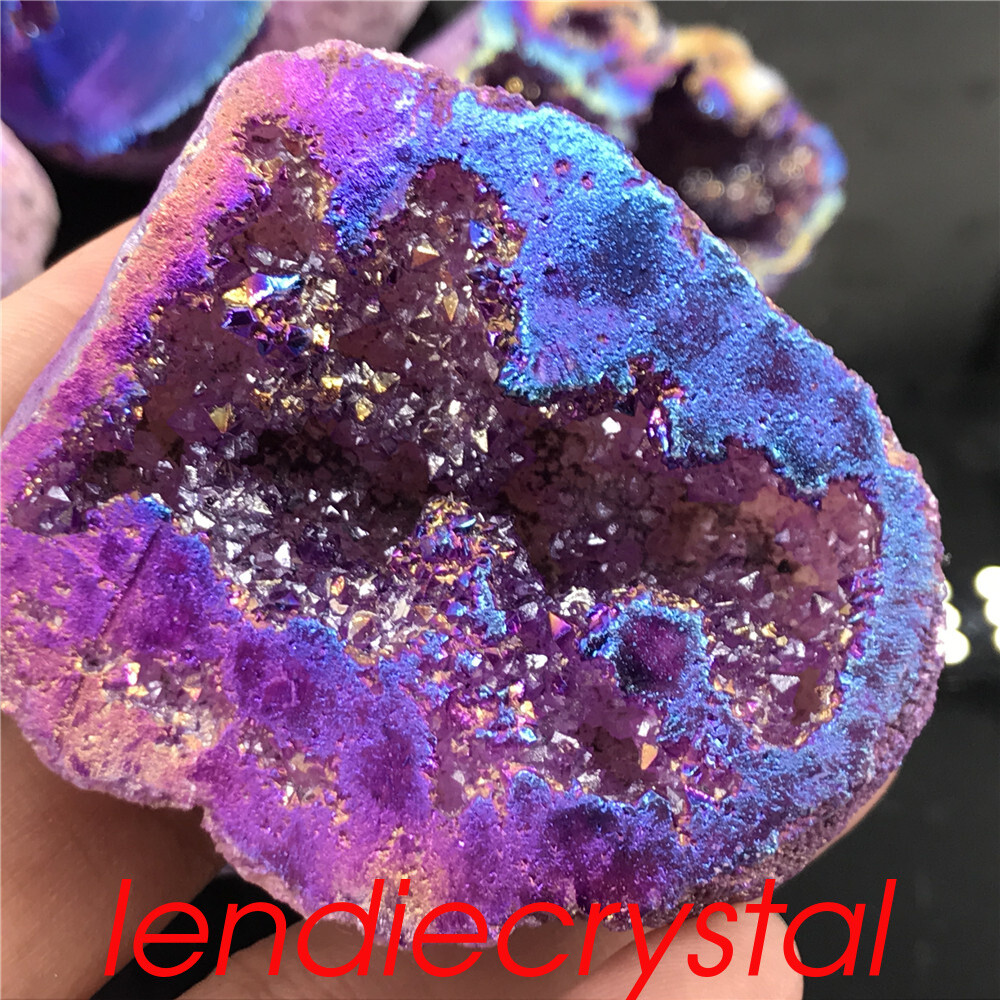 1pc Titanium Agate geode cluster rainbow natural quartz crystal Mineral healing