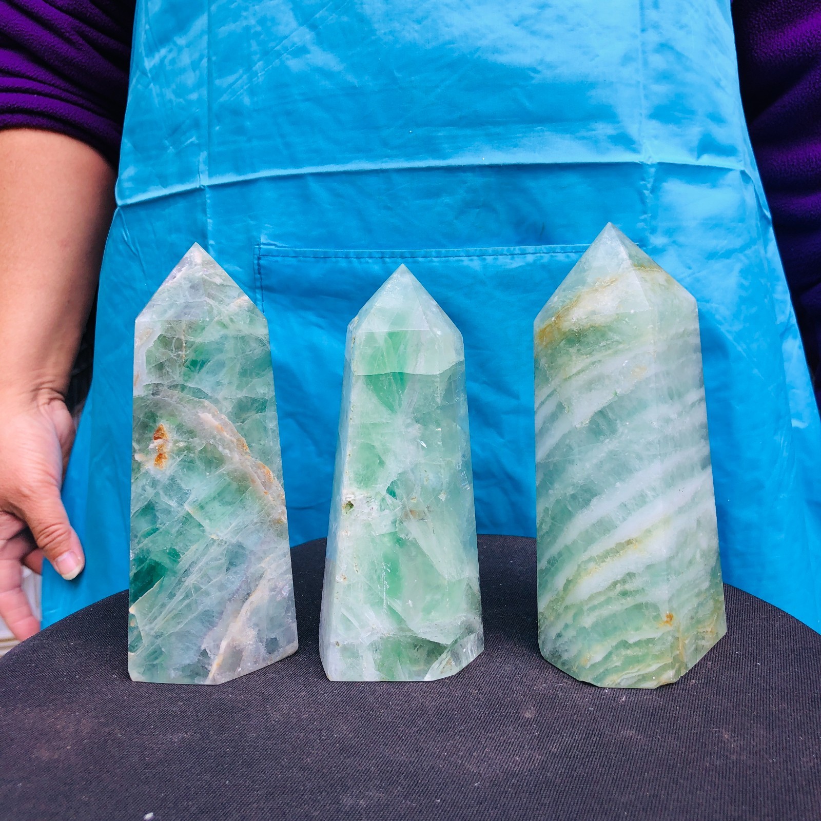 5.25LB 3Pcs Natural Colourful Fluorite Obelisk Quartz Crystal Tower Healing