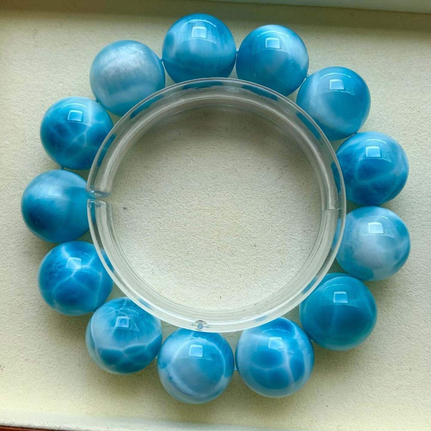 Natural Larimar quartz Beaded Bracelet Gemstone Stretch Bracelet bead 18mm
