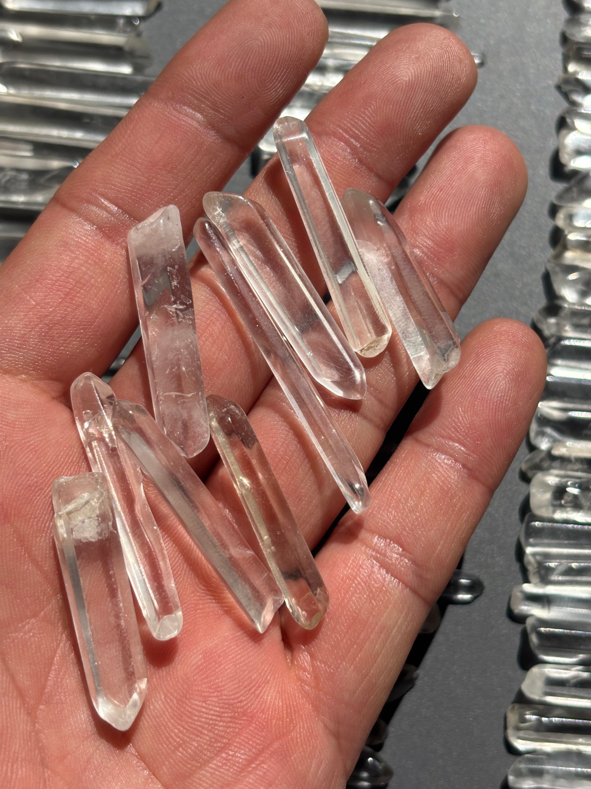 100pcs Bulk Thin Lemurian Polished Clear Quartz Crystal Points Wand Specimens
