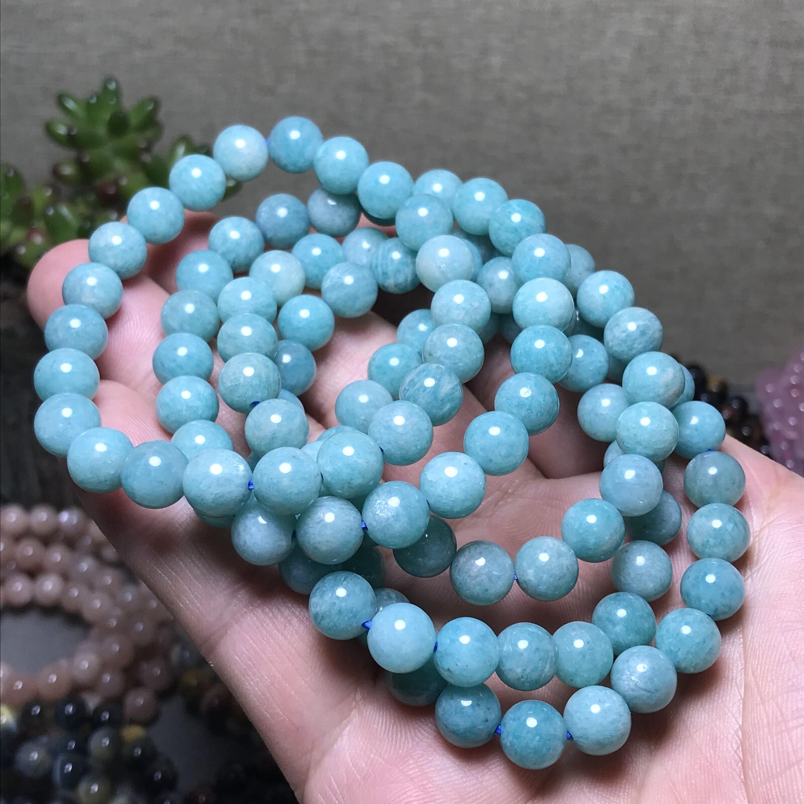 5Pcs Wholesal Natural Polish amazon stone bracelets Crystal ball 8mm