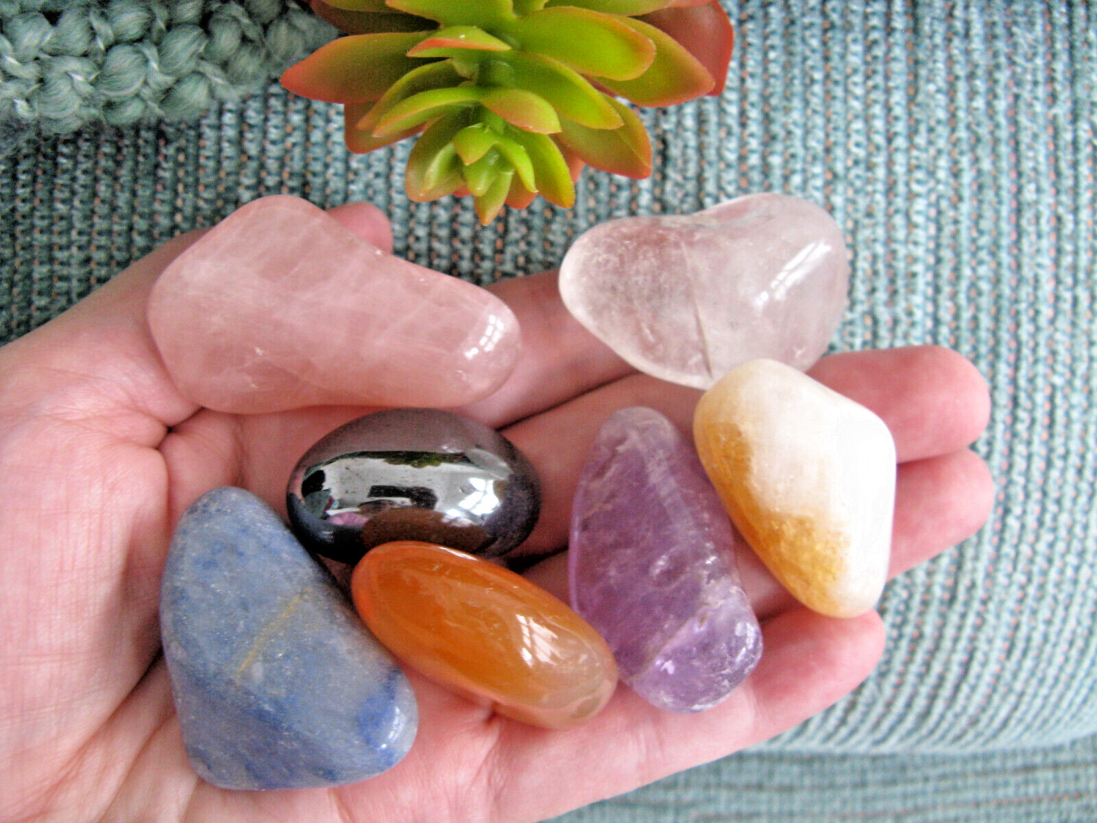 NEW XL CHAKRA NATURAL CRYSTAL HEALING GEMSTONE SET W/7 & BAG