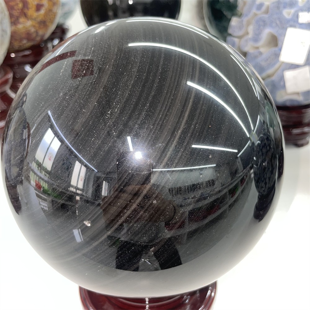 14LB 6.3″ Natural A++ Silver Obsidian Sphere Ball Crystal Quartz Energy Decor