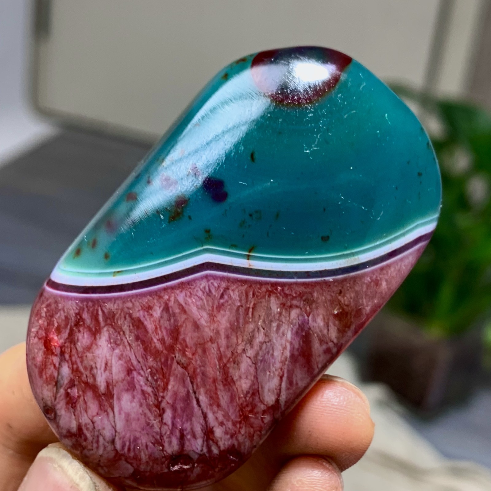 84G Natural colorful agate stripe Crystal mineral oval-shaped form