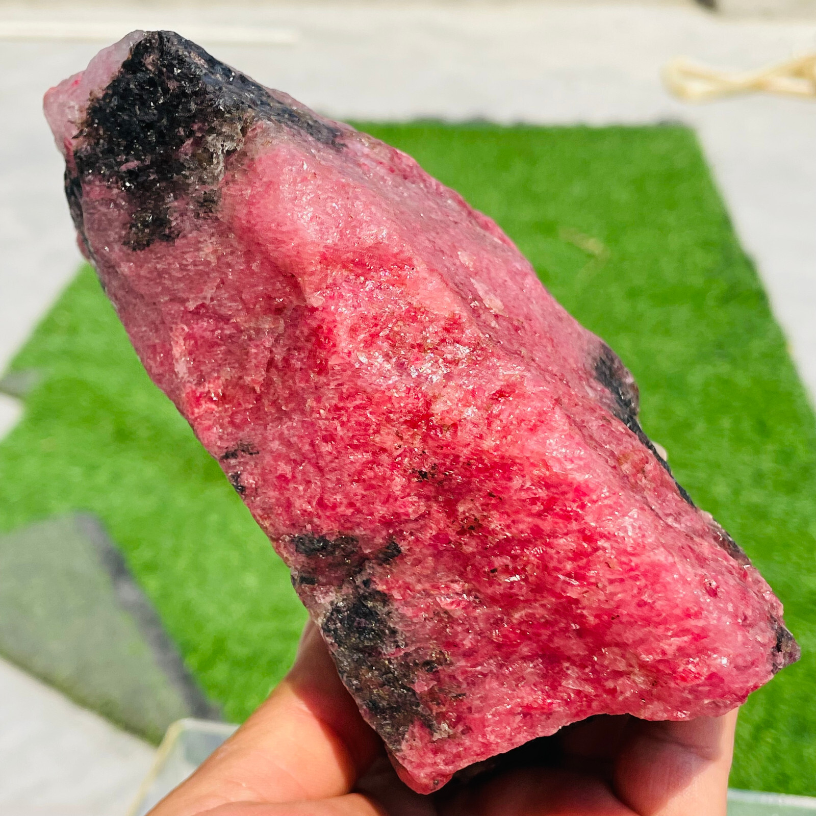 1708g Natural Pink Red Rhodonite Quartz Crystal Gemstone Rough Specimen Healing