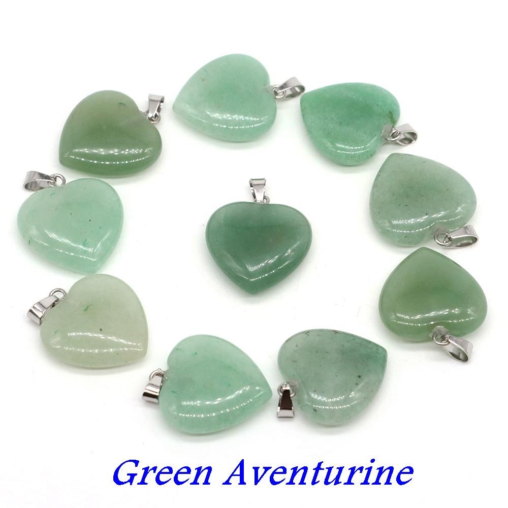 Wholesale 10pcs Assorted Nature Stone Heart Charms Pendants for Jewelry 20mm