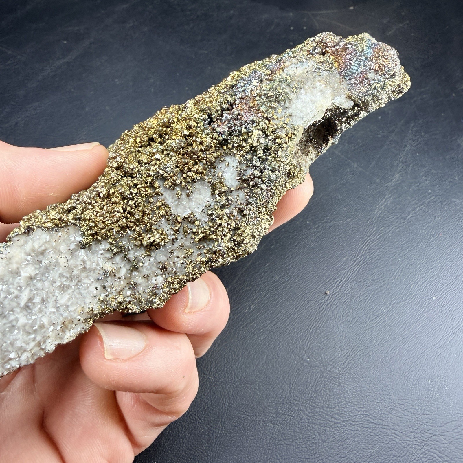 Iridescent Chalcopyrite Calcite Crystals on Matrix / Missouri *Video