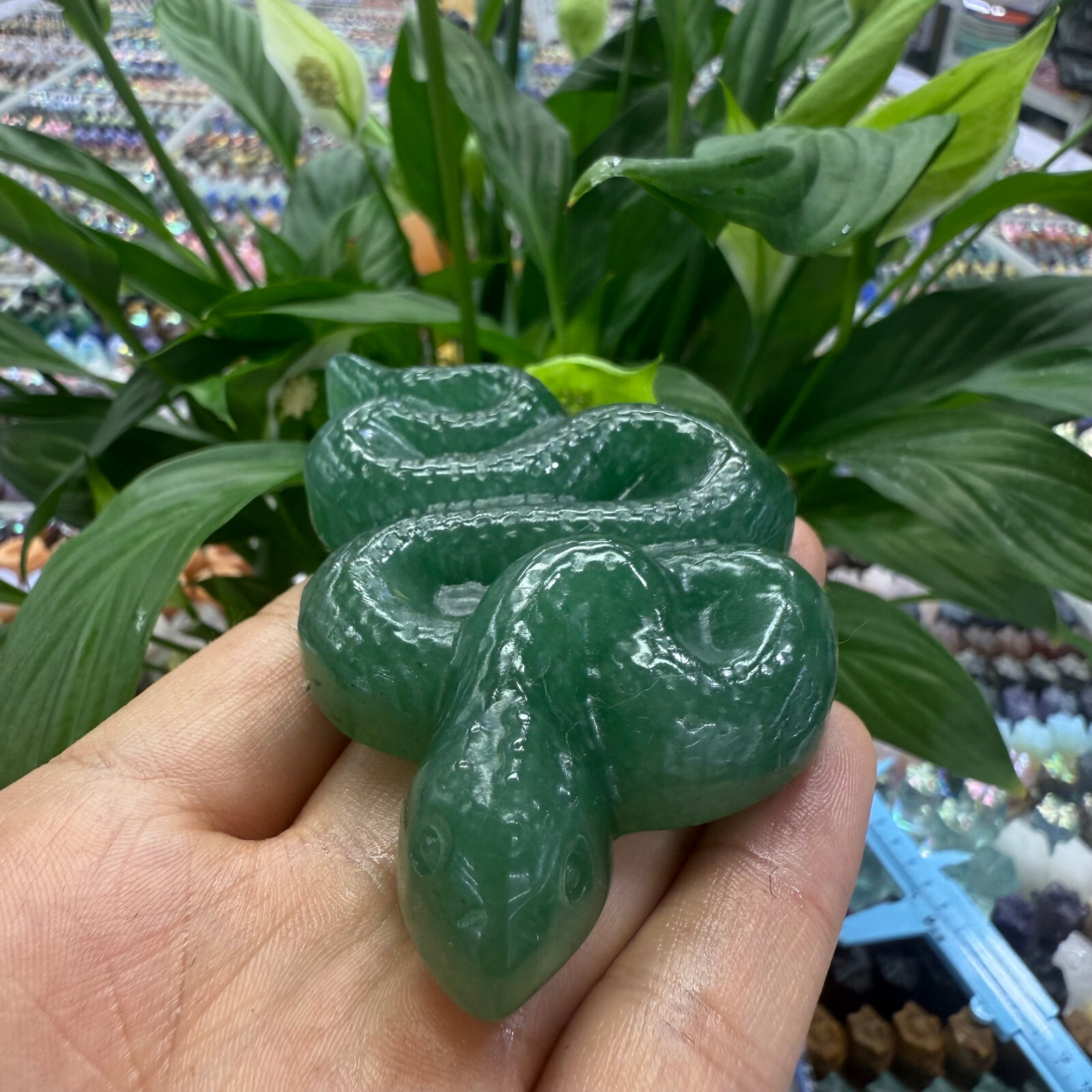 3.3″ natural Green East Mausoleum snake Carved Reiki Crystal Skull Decor Gift