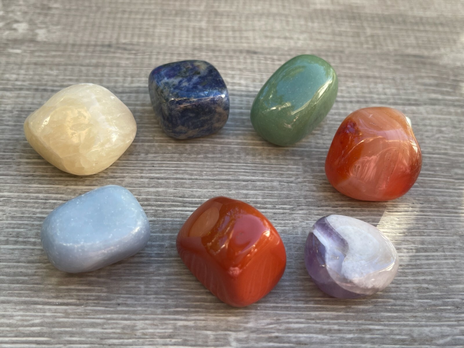 Chakra Genuine Tumbled Stone Set 7 With Chakra Print Cotton Bag, Wholesale Bulk
