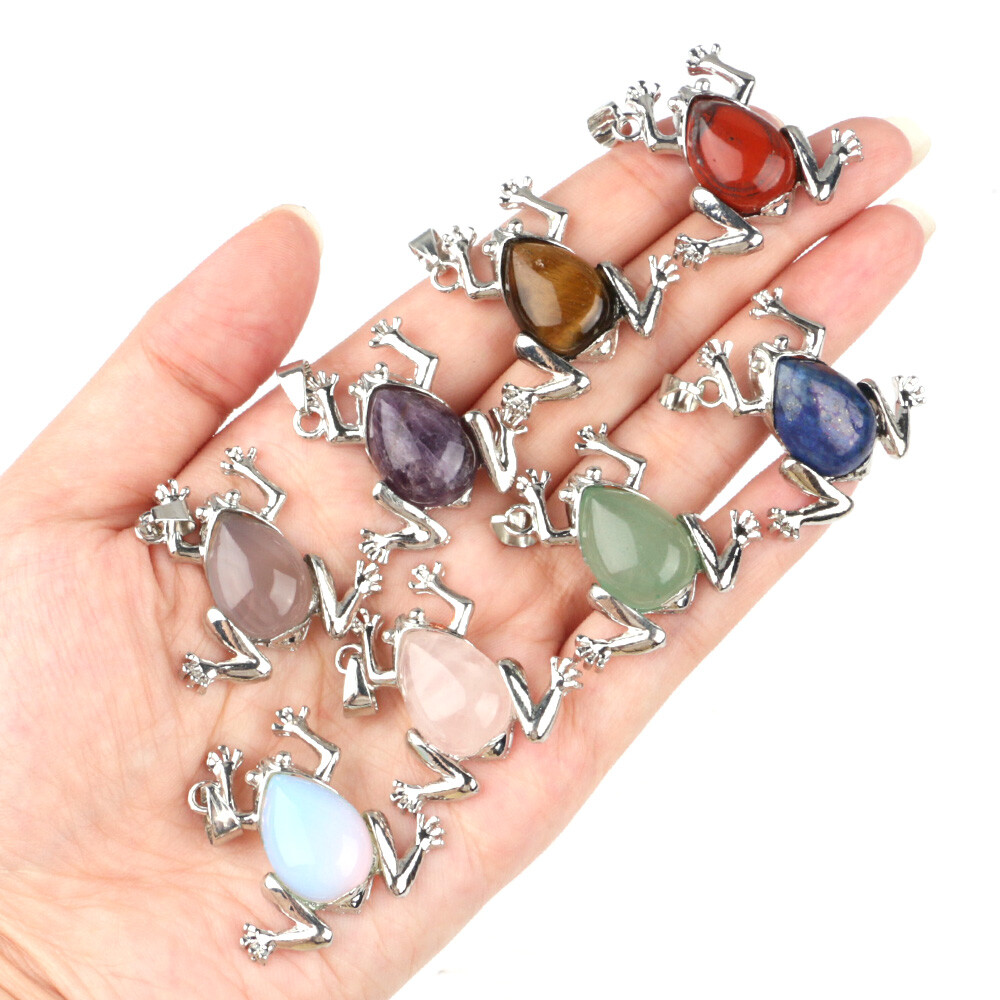 1pc Crystal Bead Frog Pendants Quartz Stone Chakra Energy Reiki Healing Amulet