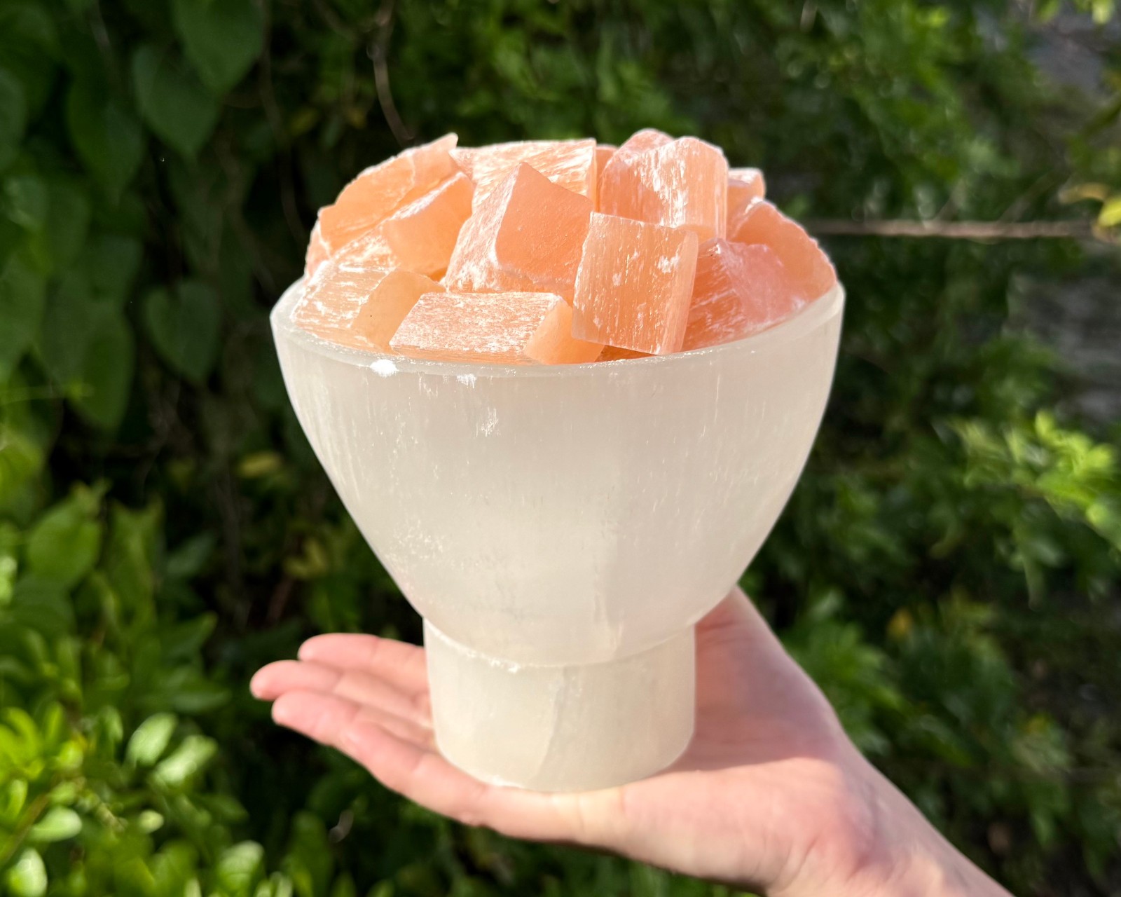 LARGE Selenite Crystal Bowl Lamp With Natural Orange Selenite Chunks