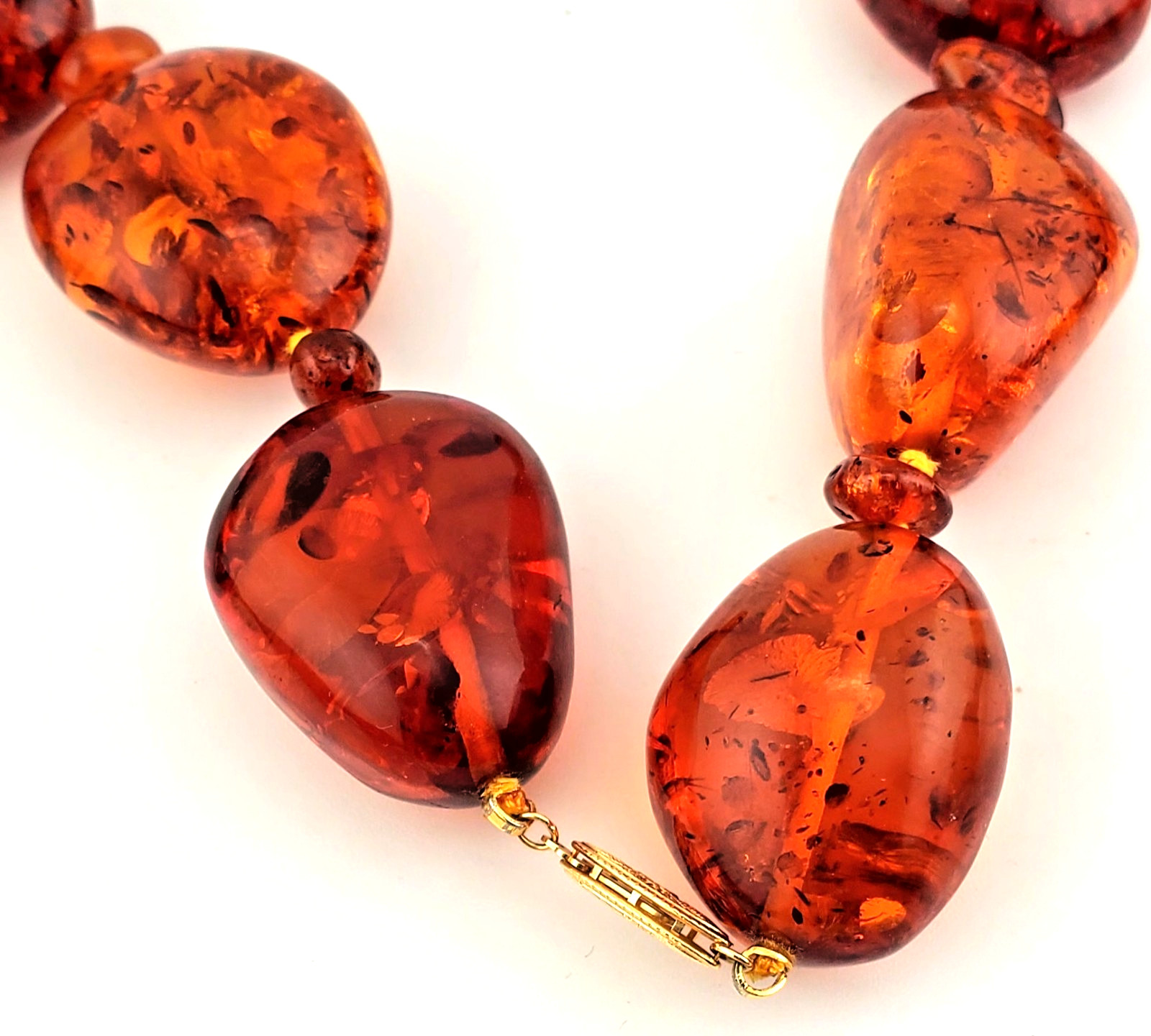 Huge Natural Orange/Cognac Baltic Amber Necklace, 14k Clasp 280 grams