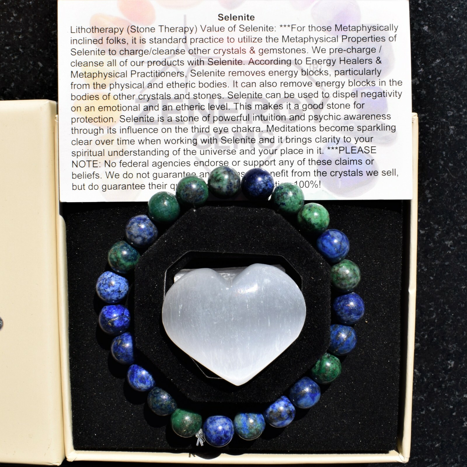 CHARGED Natural Lapis Crystal 8mm Bead Bracelet Simulated Azurite Malachite
