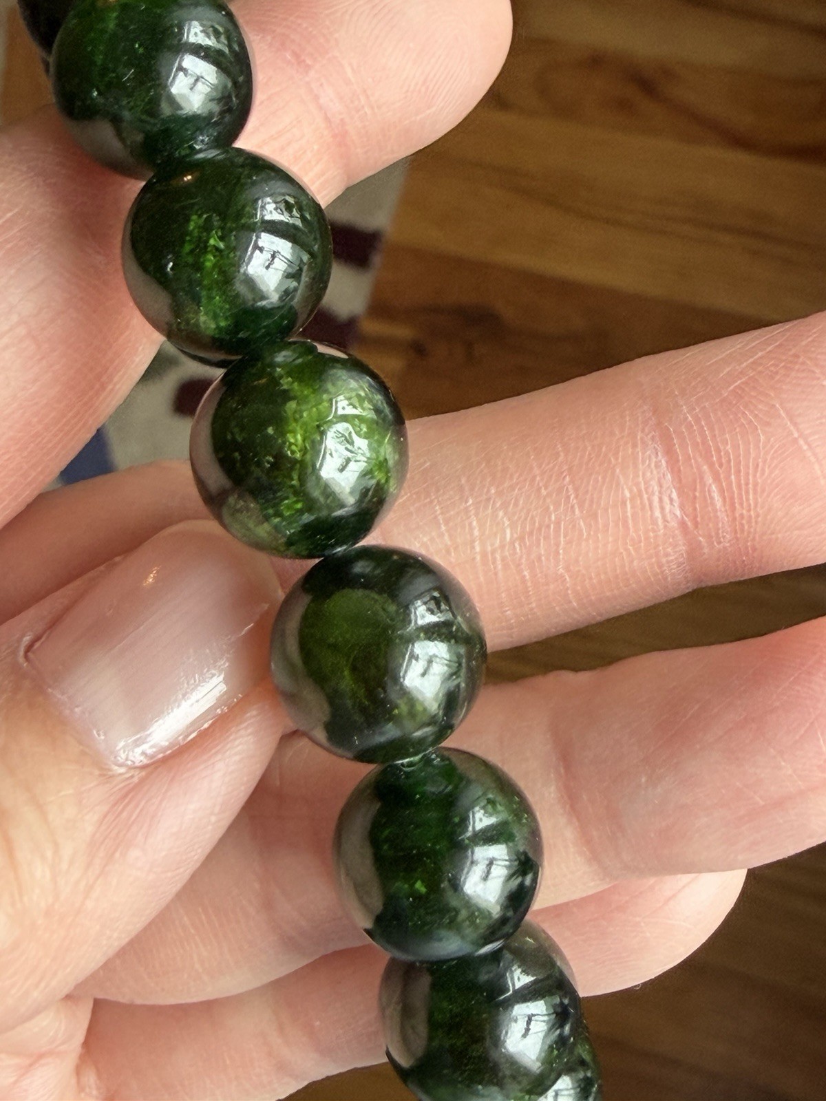 12mm Natural Chrome Diopside Crystal Bracelet 7.5”-7.75” Wrists