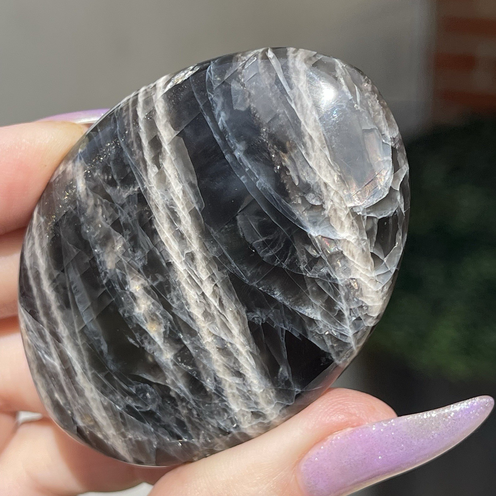 Black Sunstone Flat Palm Medallion Crystal Freeform Confetti sunstone Gemstone