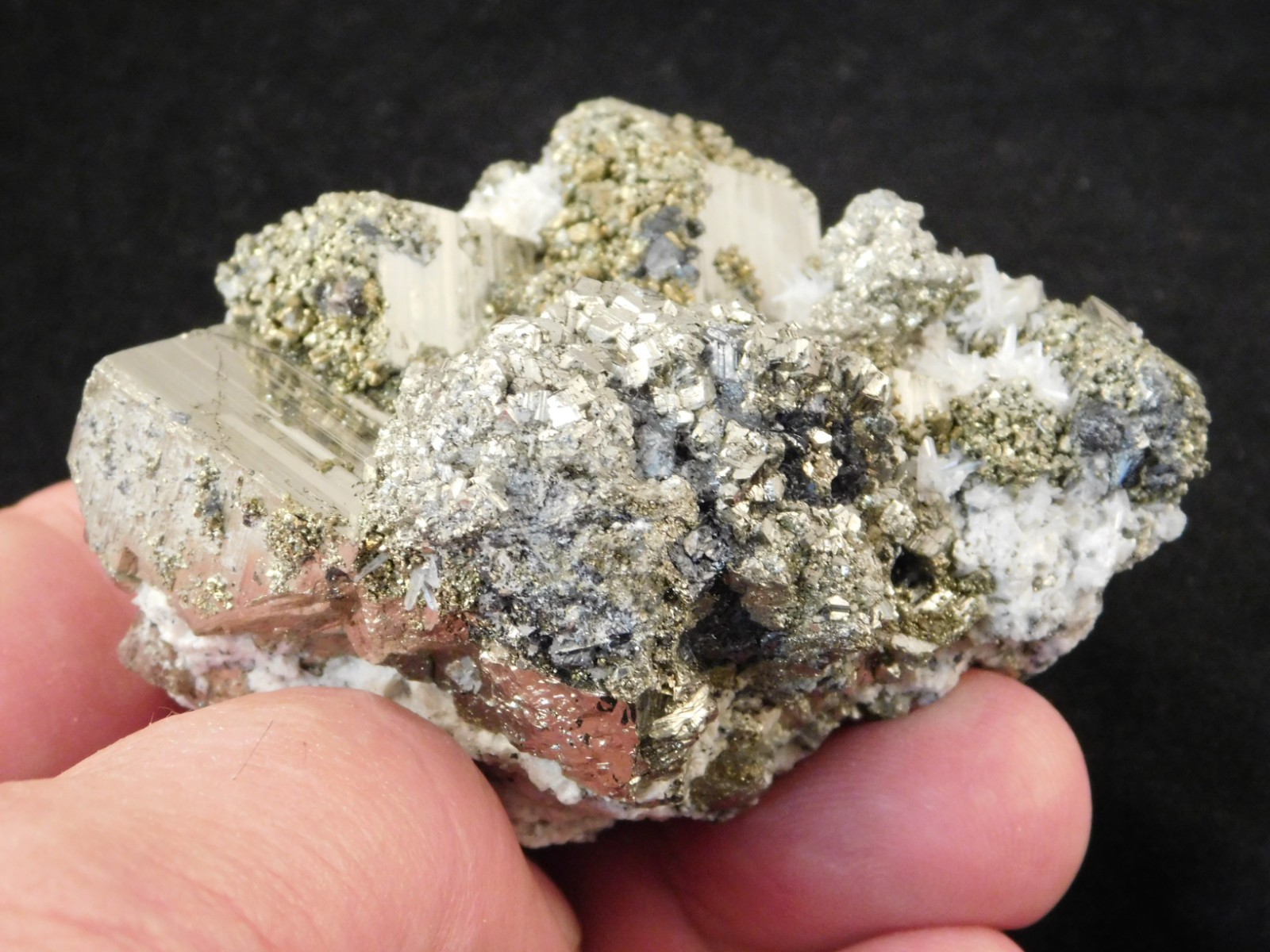 Druzy PYRITE Crystal CUBE Cluster with Sphalerite and Chalcopyrite Peru 198gr