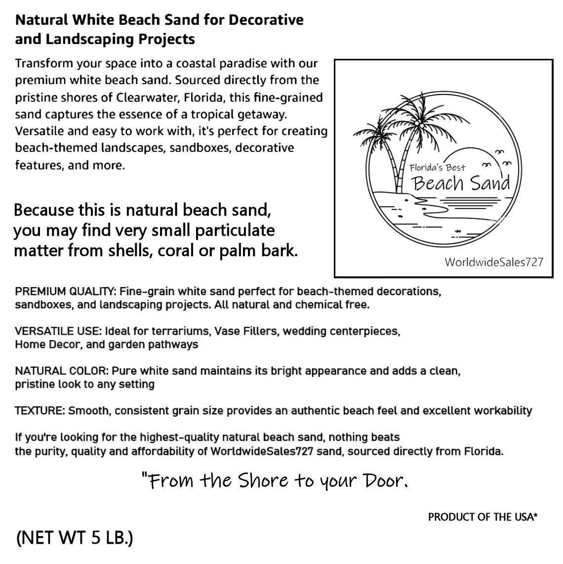 5 lbs. Natural White Beach Sand, Arts and Crafts, Landscaping, DIY Projects
