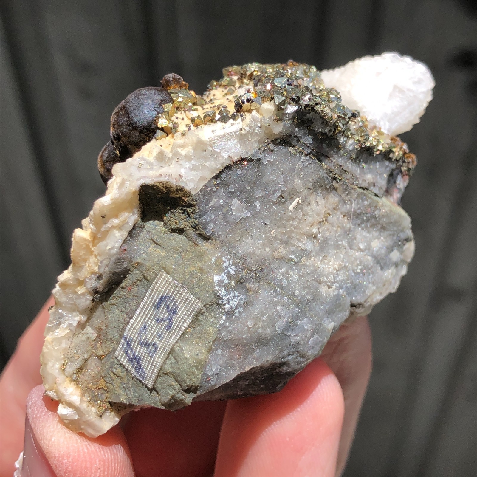 6.3cm Goethite on Pyrite, Calcite & Dolomite Crystals from Wawa, Ontario, Canada