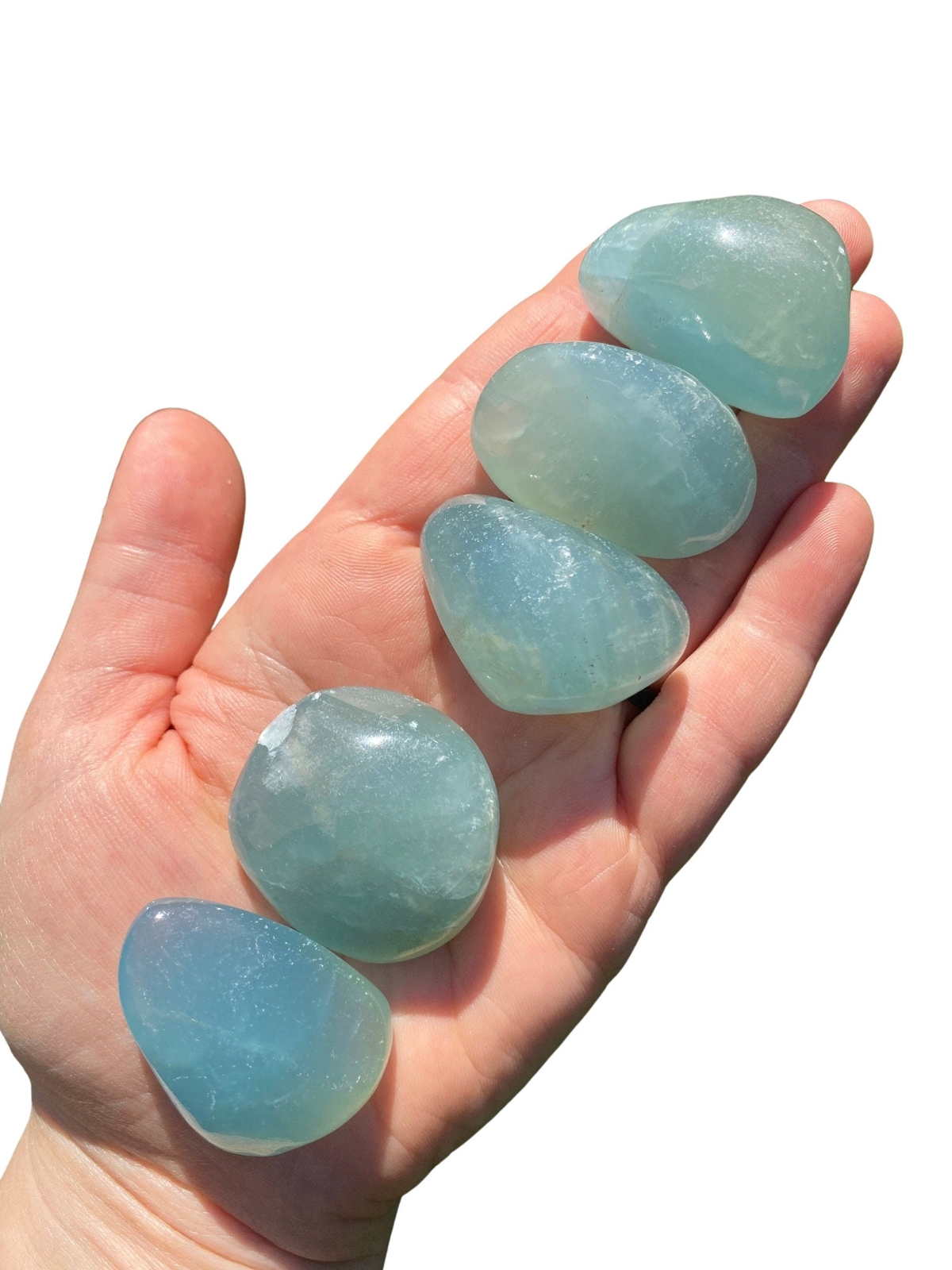 Lemurian Aquatine Calcite Tumbled Stone (Grade AA) from Argentina