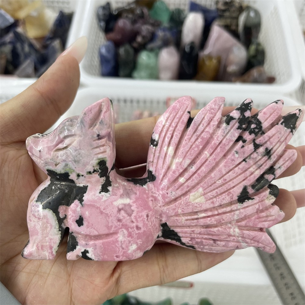 0.7LB Peru Rhodonite Quartz Carved Nine-tailed Fox Crystal Random Delivery 1pc