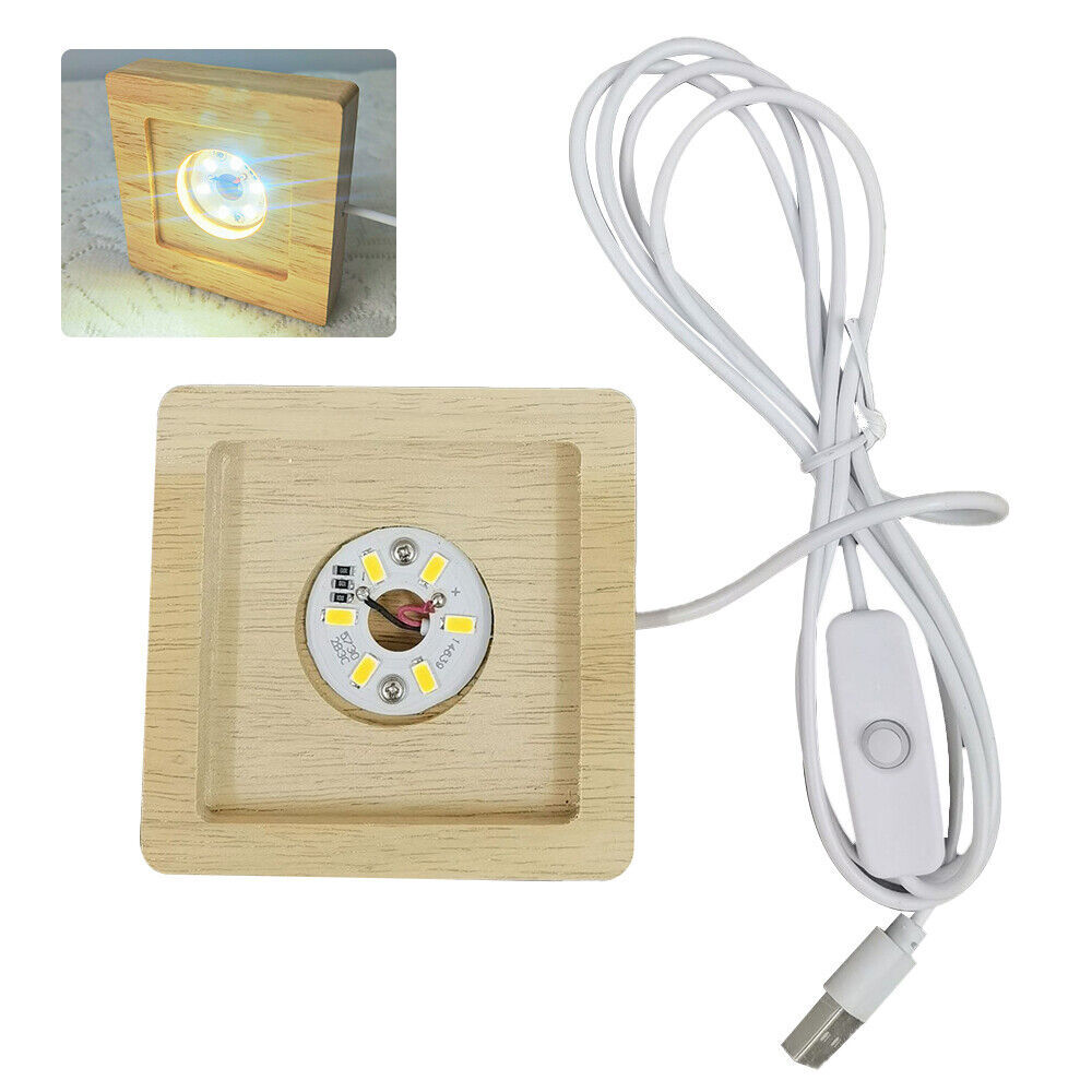 2PCS Resin LED Lights Display Base Wooden Lighted Base Stand for Laser Crystal