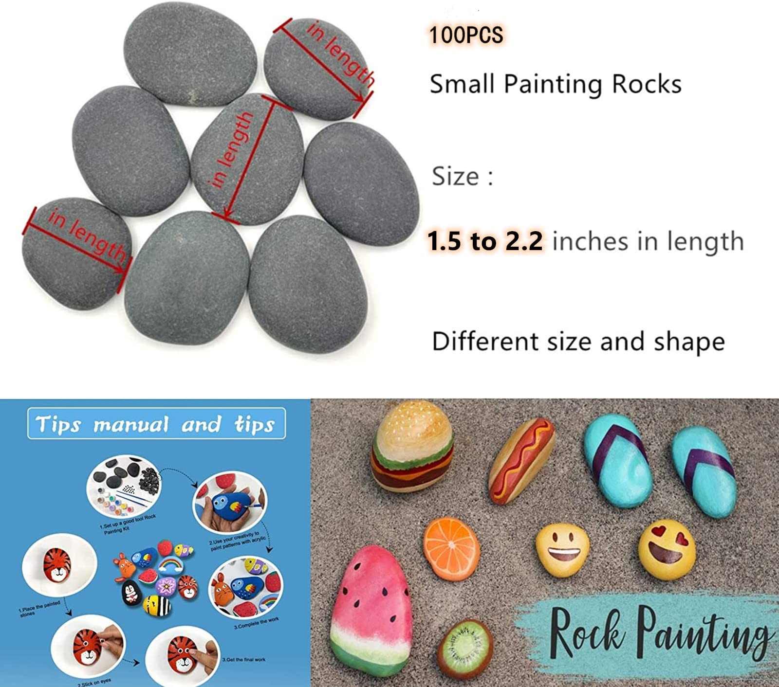 100 PCS Rocks Bulk for Painting Natural River DIY Rocks Flat & Smooth Kindnes
