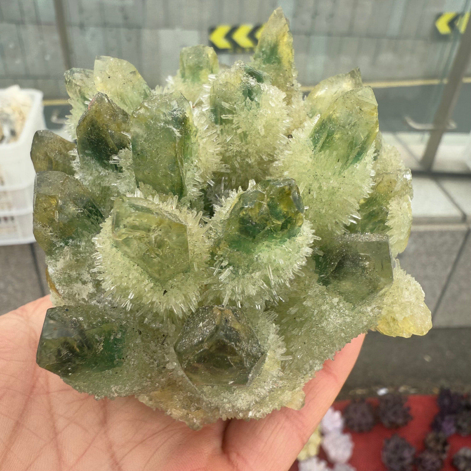 500g+ Natural Yellow and green ghost Cluster Crystal Mineral Healing Rock Stone