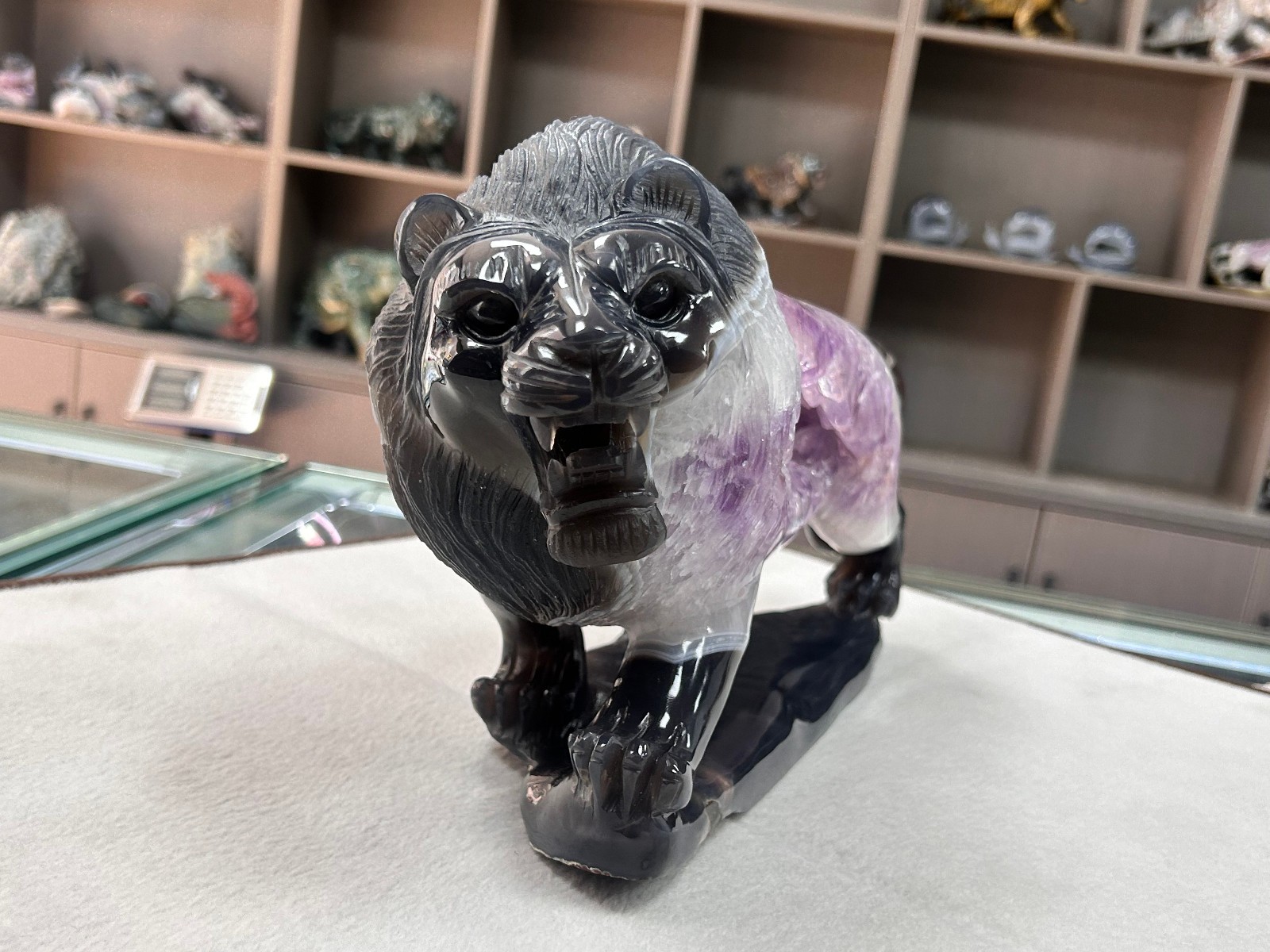 13LB Natural Amethyst Agate Lion Statue Handmade Crystal Animal Craft Home Decor