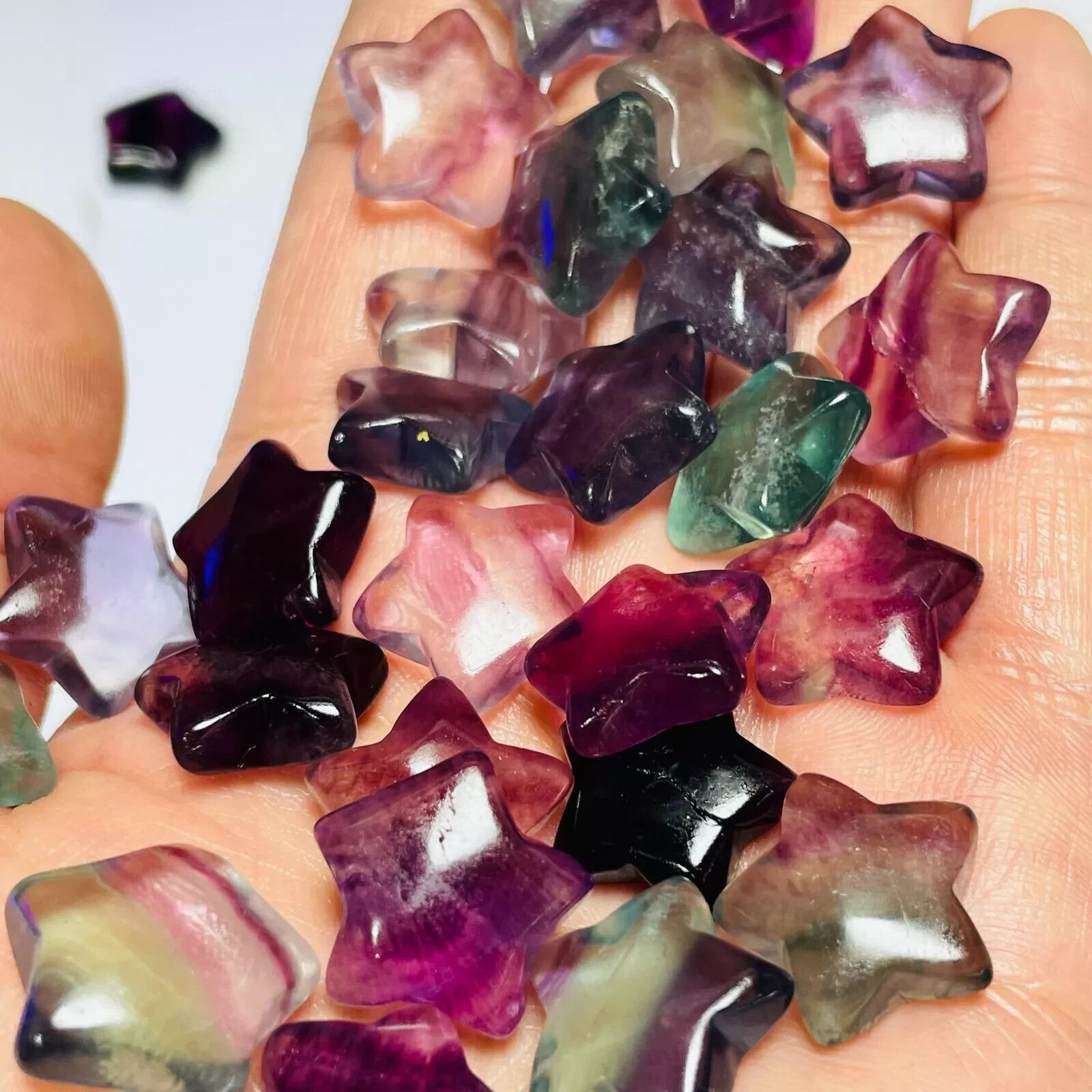 5pc Natural fluorite carved mini star quartz crystal reiki healing