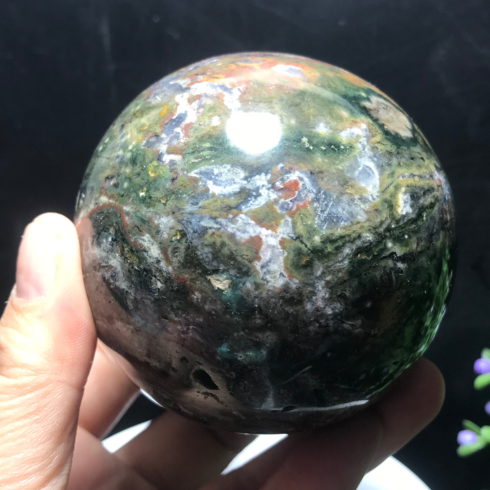 515g 73mm Colourful Ocean Jasper Quartz Crystal Ball Specimen Healing 63