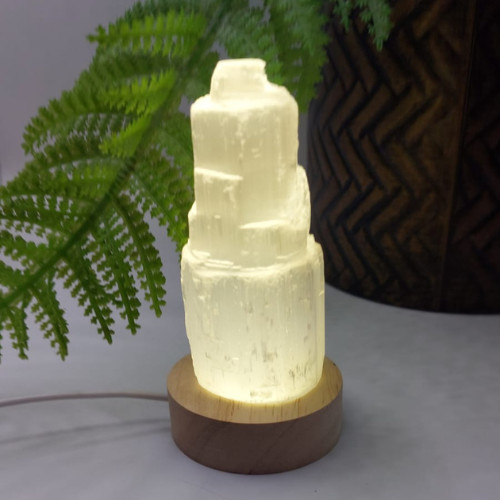 Selenite Natural Tower USB LED Healing Crystal Night Light Decor Lamp UK Stock