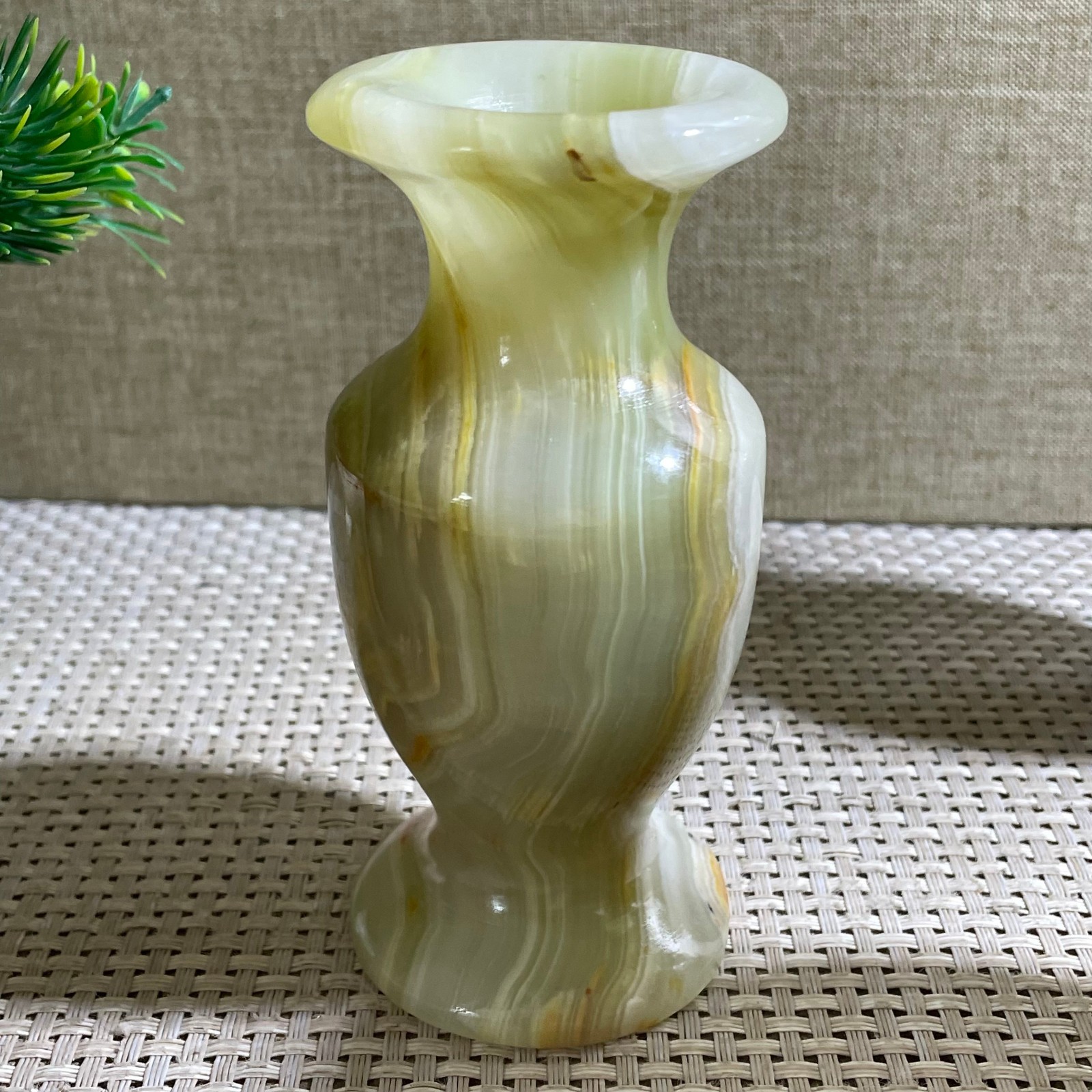 Afghan Jade, Banded Green Onyx Vase home decor 443g