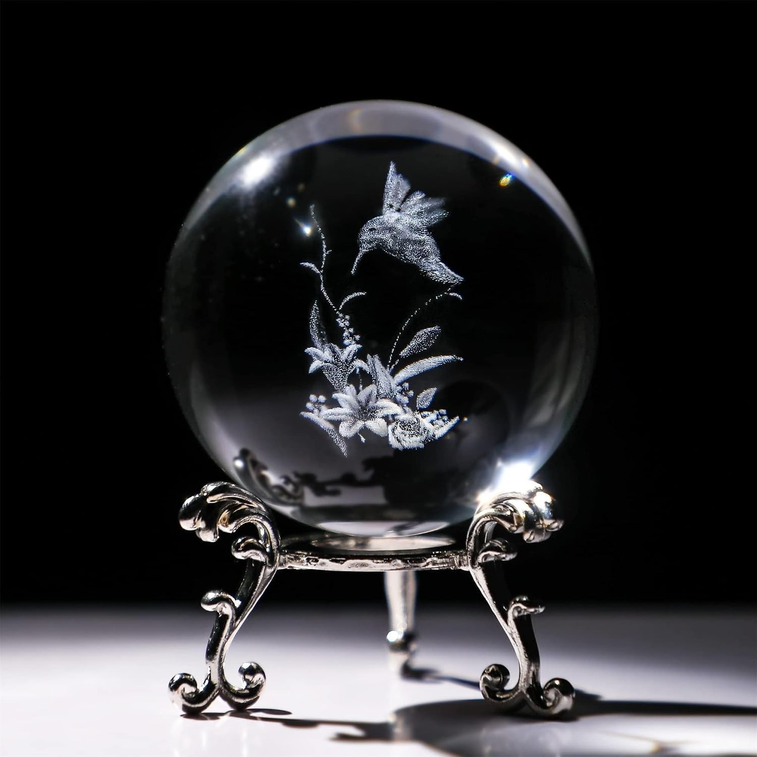 Feng Shui 60mm Hummingbird Crystal Ball Paperweight with Metal Stand – Gift Idea