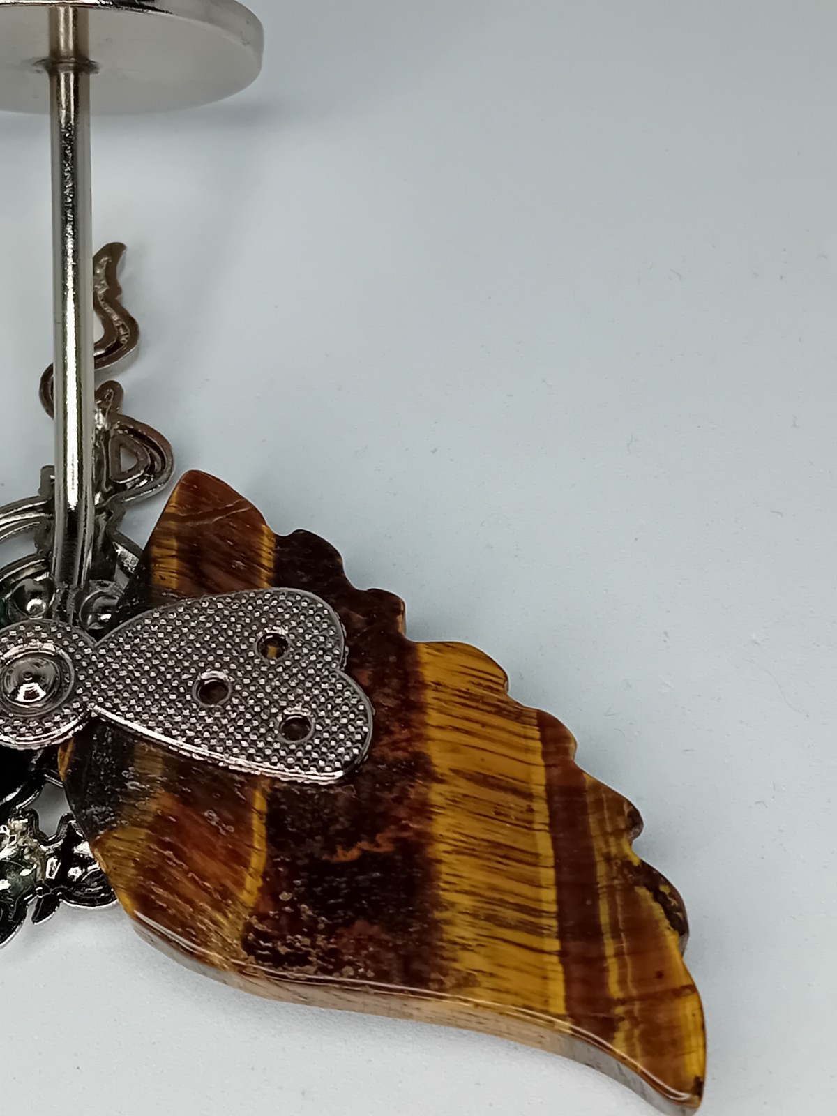 Green Aventurine & Tigers Eye Carved Crystal Angel Devil Wings Stand Collectable