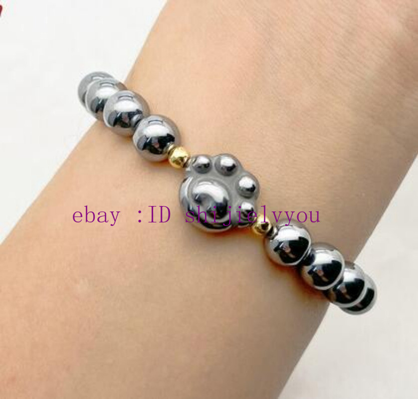 Natural Terahertz Wave Energy Round beads Cat Claws Healing Stretch Bracelet 8mm