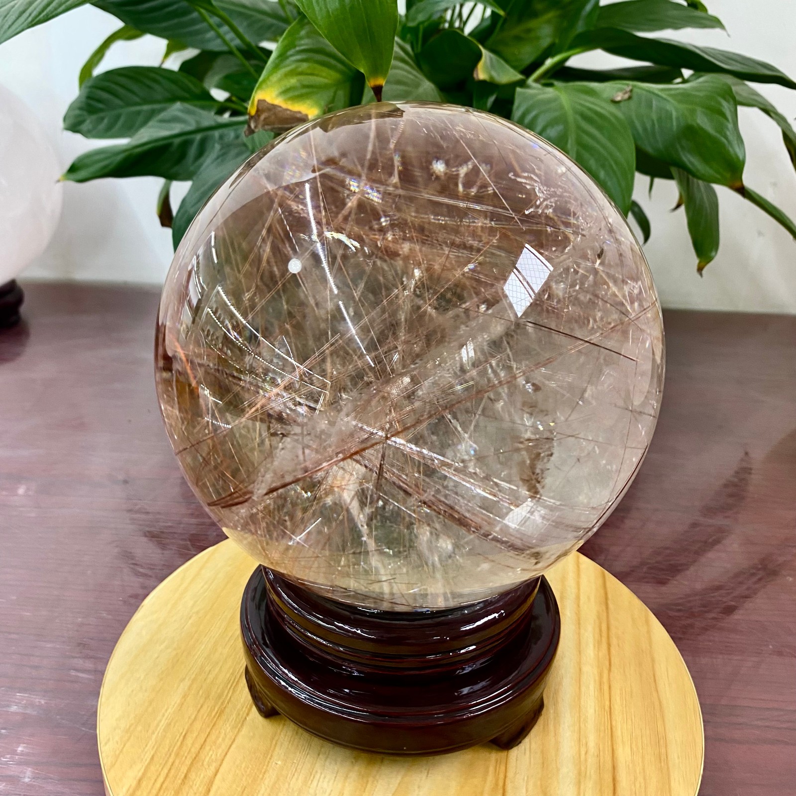 17.9LB Top Natural Copper hair quartz Sphere Crystal Energy Ball Reiki Healing