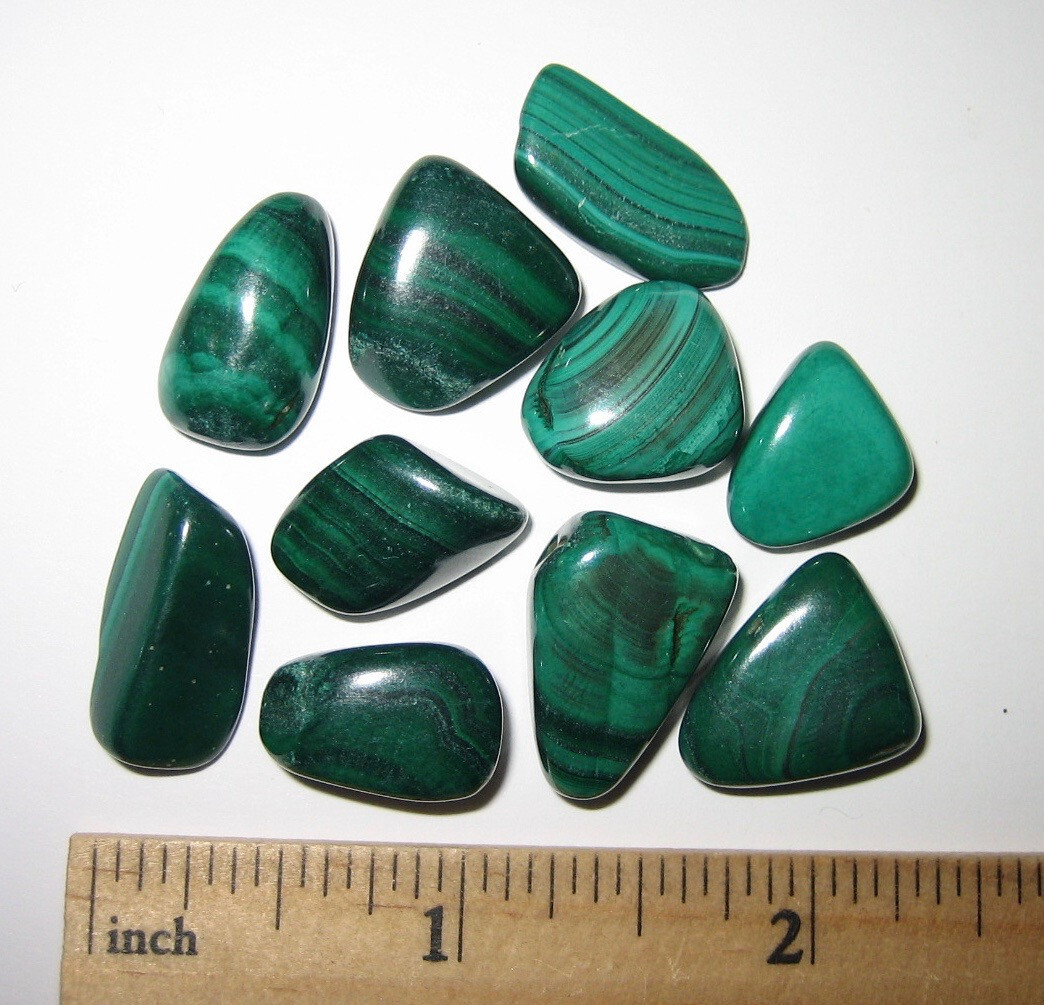 10 TUMBLED POLISHED NATURAL 0.55″- 0.7″ MALACHITE STONE MINERALS CONGO 38.3g *3
