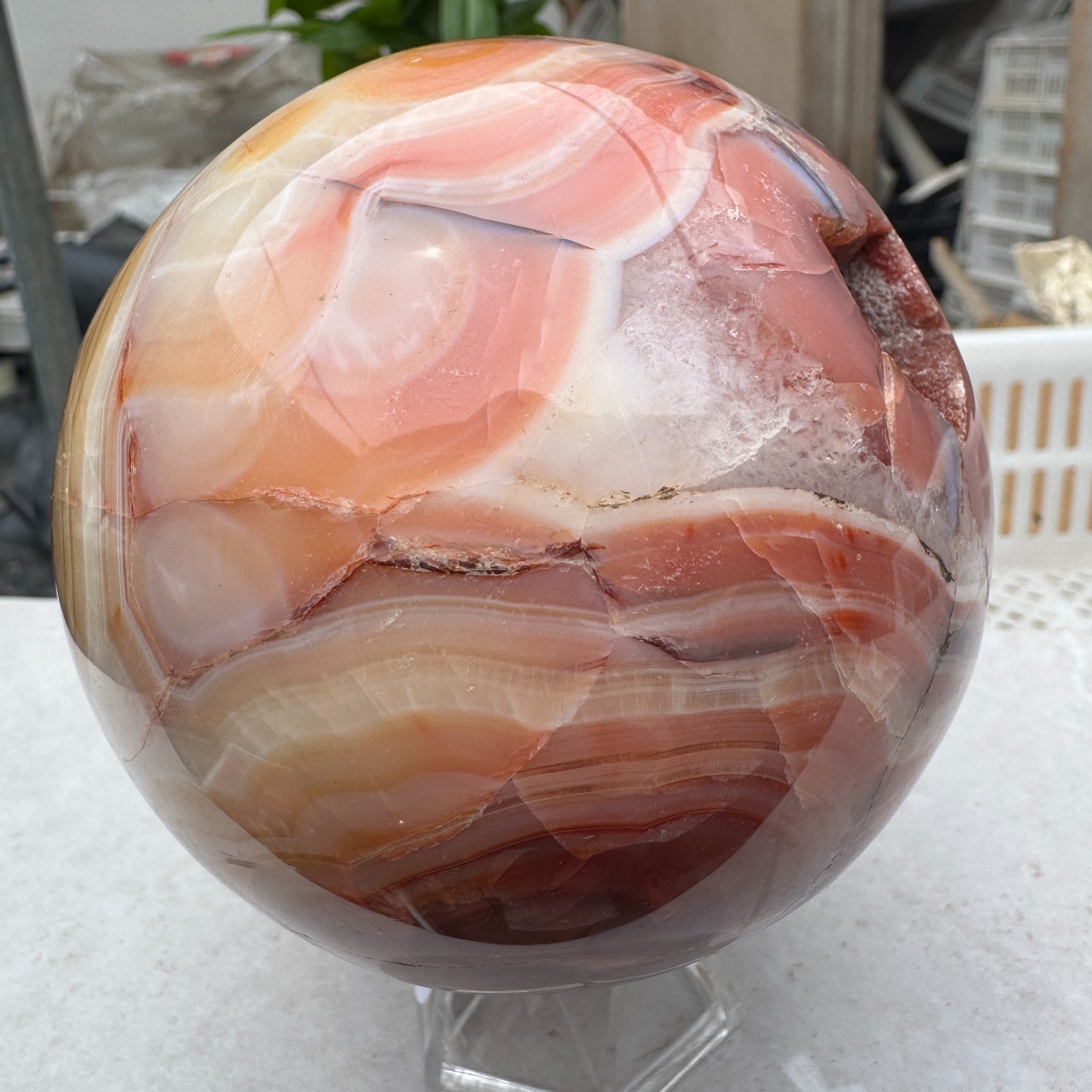 1250G Natural red stripe agate sphere Crystal Ball Madagascar mineral