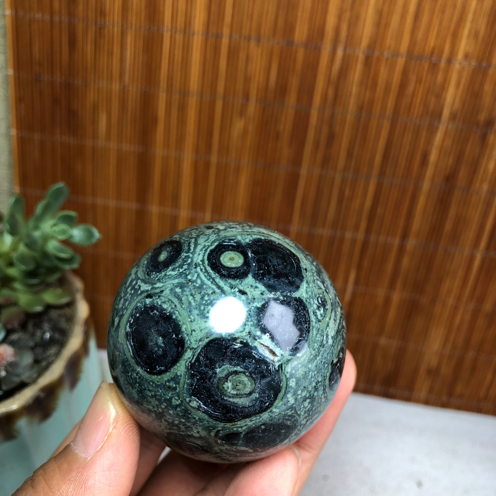 50mm NATURAL Green Kambaba jasper sphere ball quartz Crystal Healing 185g A6140