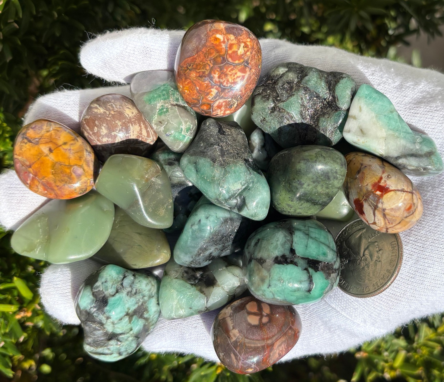 USA SALE 335g LOT EMERALD/GREEN CHERT/BIRD’S EYE RHYOLITE TUMBLES TUMBLED