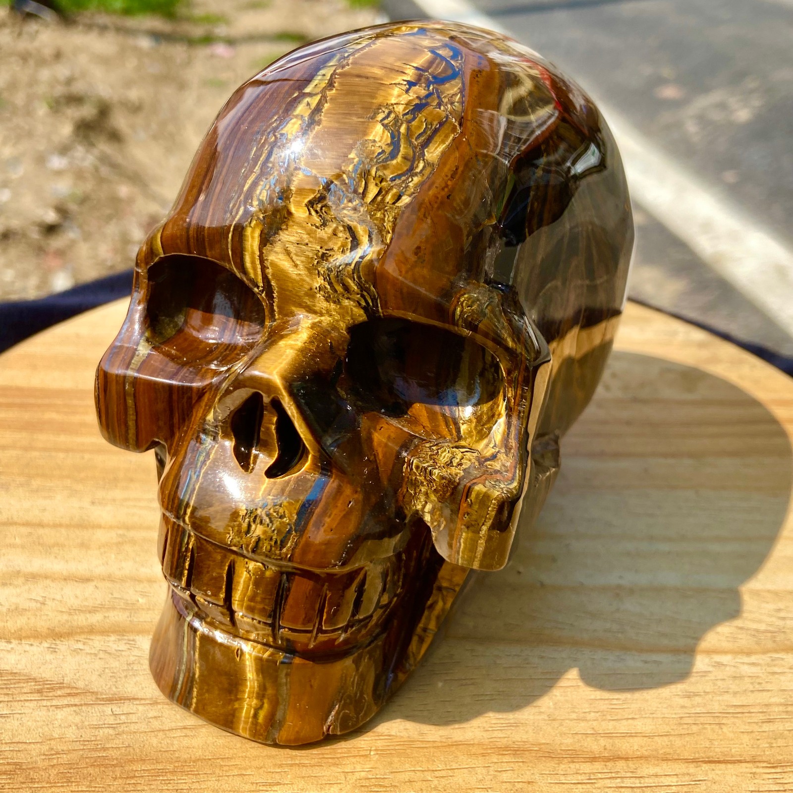 5.07LB natural crystal tiger’s-eye hand-carved quartz skull reiki healing