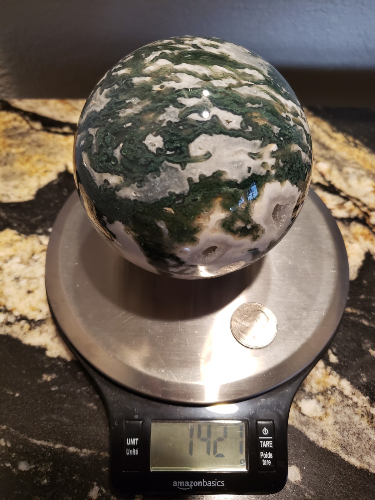 4″ Green Moss Agate Quartz Crystal Mineral Sphere Ball Orb UV Druzy, 1427g