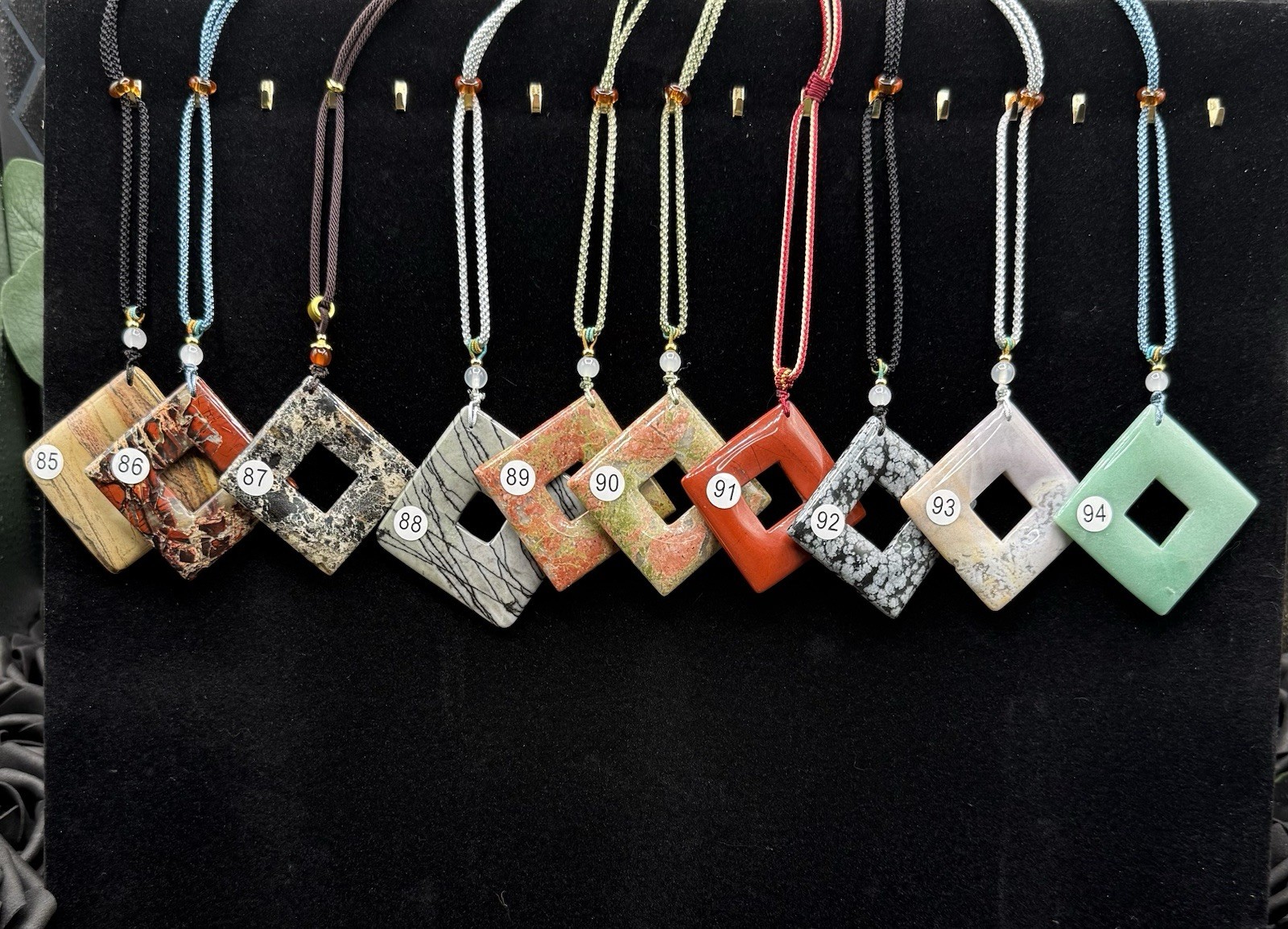 Natural Mixed Crystal Material Diamond Hung Donut on adjustable cord See detail