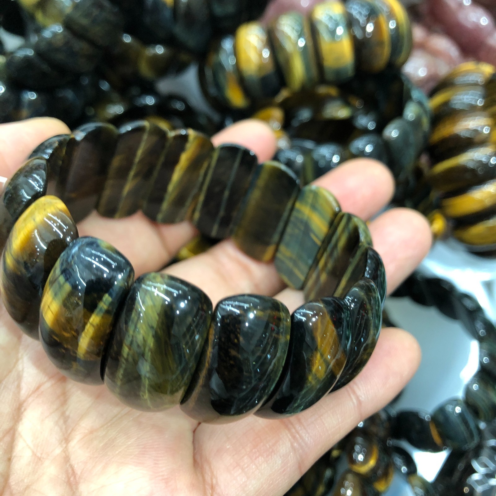 1Pcs Natural Tiger’s Eye Stone Bracelet Brown Gemstone Stretch Bracelet Handmade