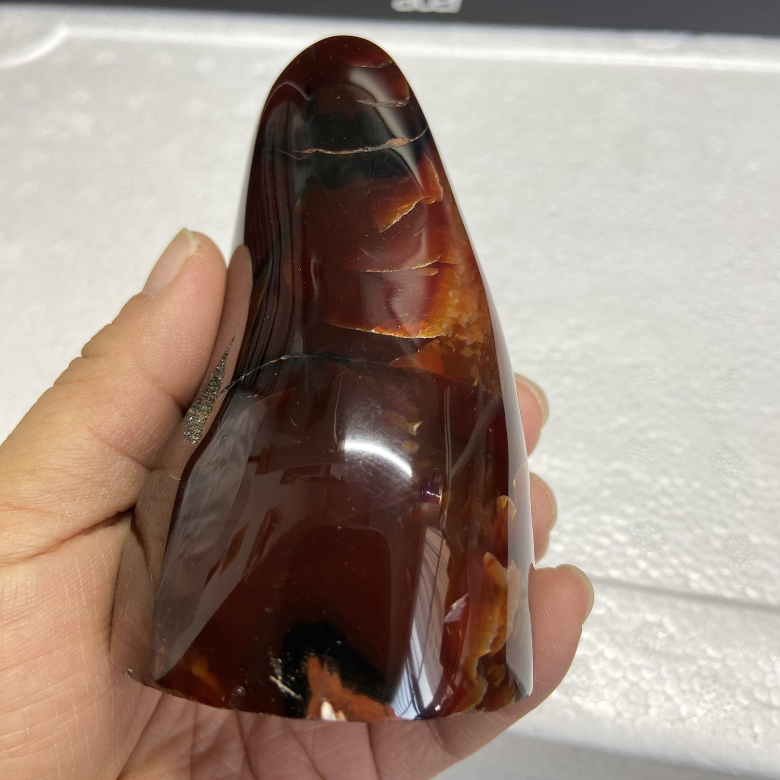 95mm380g Beautiful Deep Red Agate Carnelian Palm Geode Reiki Crystal Md Y138