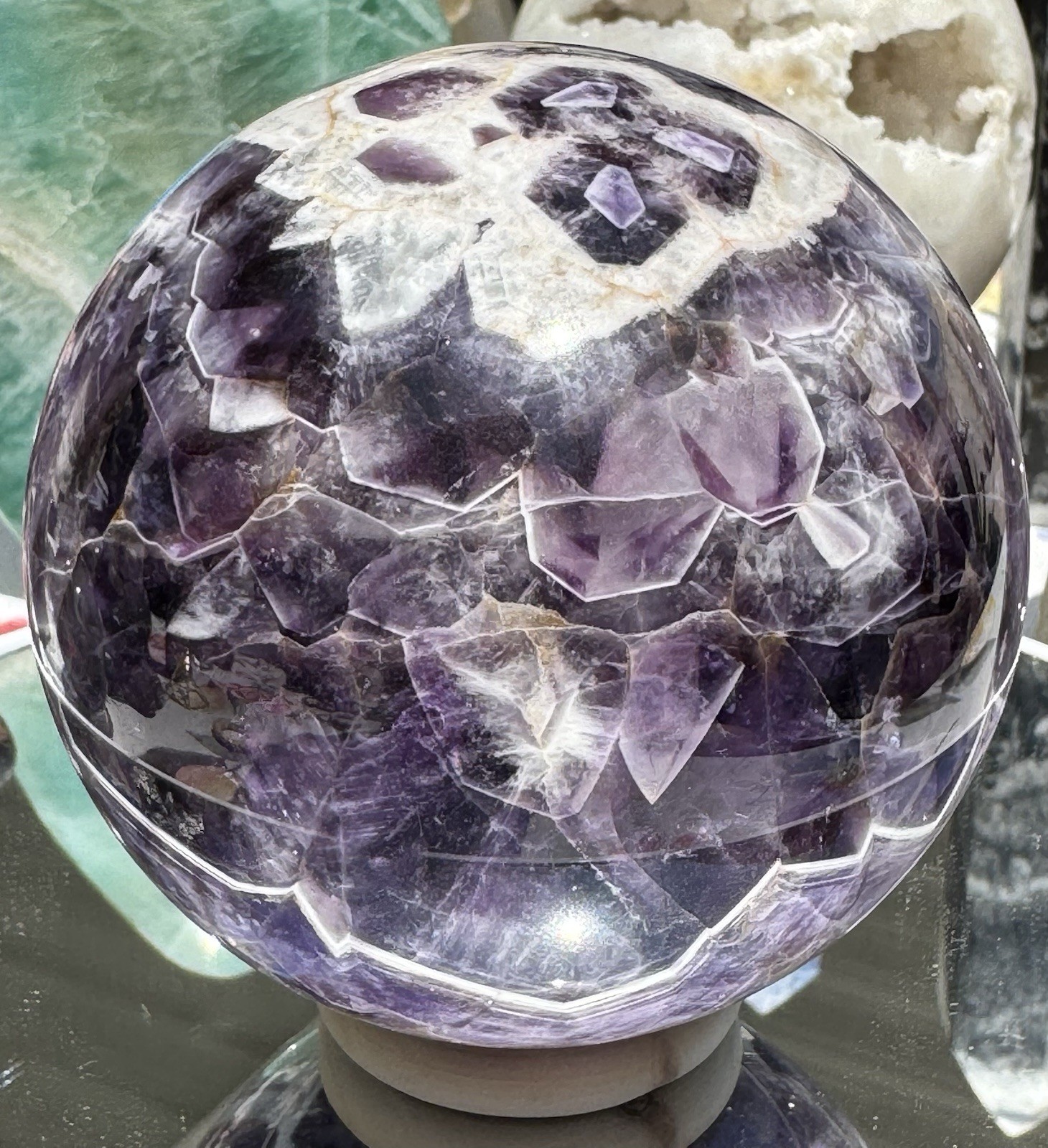 2lb 5oz 3.55” Natural Dream Amethyst Quartz Crystal Sphere Ball Healing #13